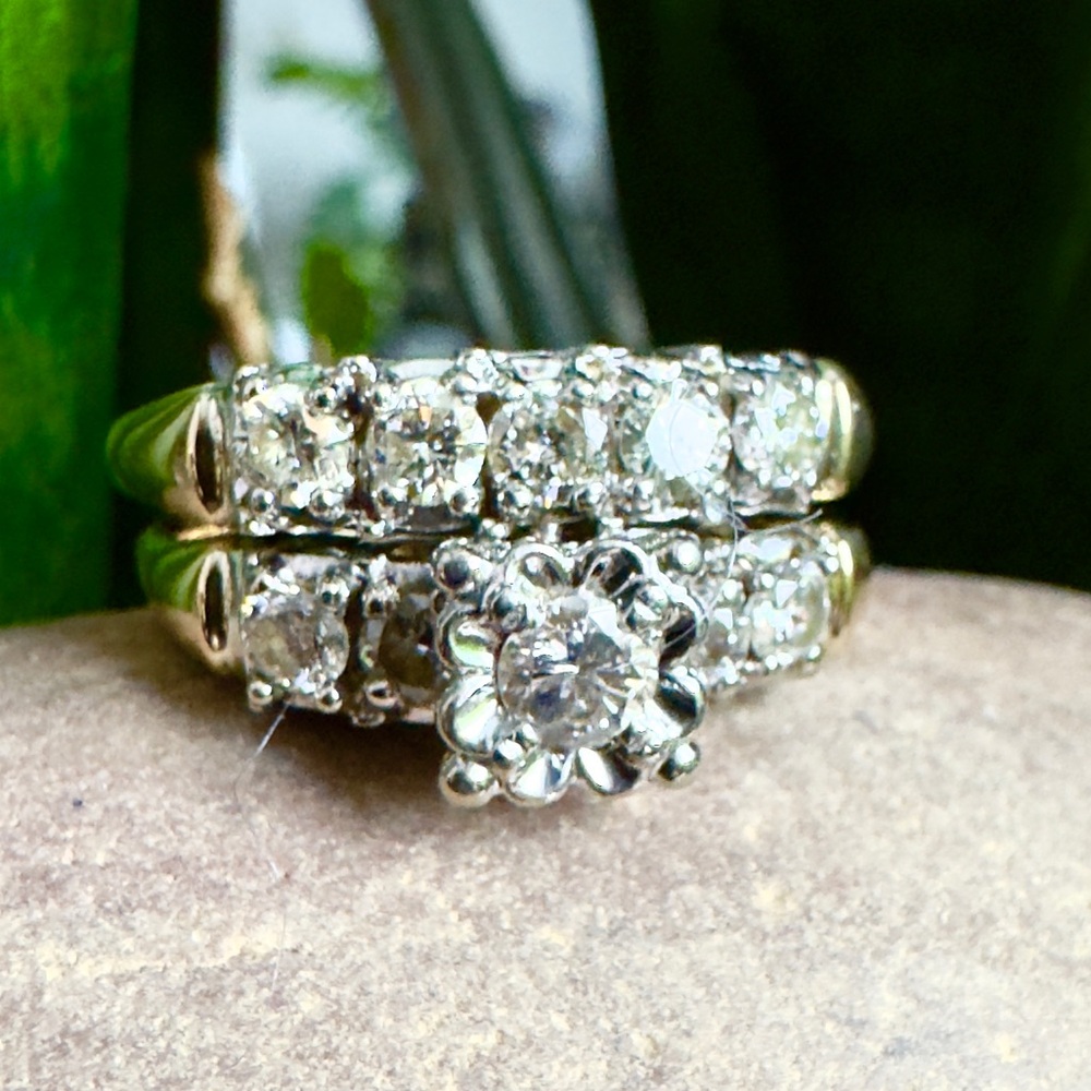 Vintage 14k Diamond Ring Set - Picture 1 of 7